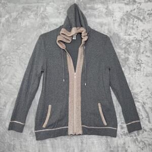 Zenergy by Chicos Jacket Womens Petite MP Hooded Zip Up Metallic Trim Pockets